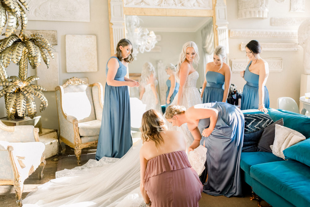 Bride Bridal Berta Princess Sparkly Dress Gown Veil Navy Blue Vera Wang Bridesmaids Aynhoe Park Wedding Sanshine Photography