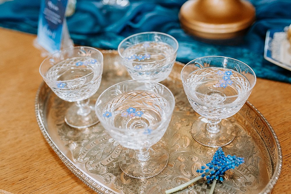 Cocktails Glasses Blue Gold Wedding Ideas Ailsa Reeve Photography