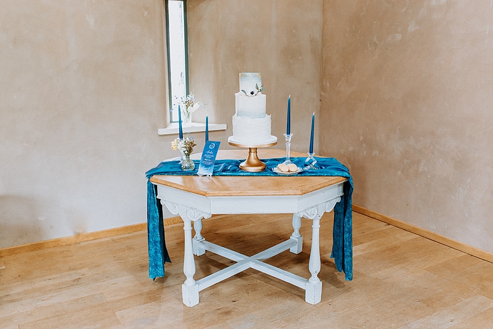 Cake Table Blue Gold Wedding Ideas Ailsa Reeve Photography