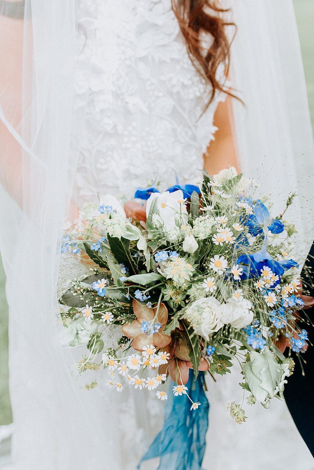 Bouquet Flowers Bride Bridal Ribbon Tulip Daisy Blue Gold Wedding Ideas Ailsa Reeve Photography