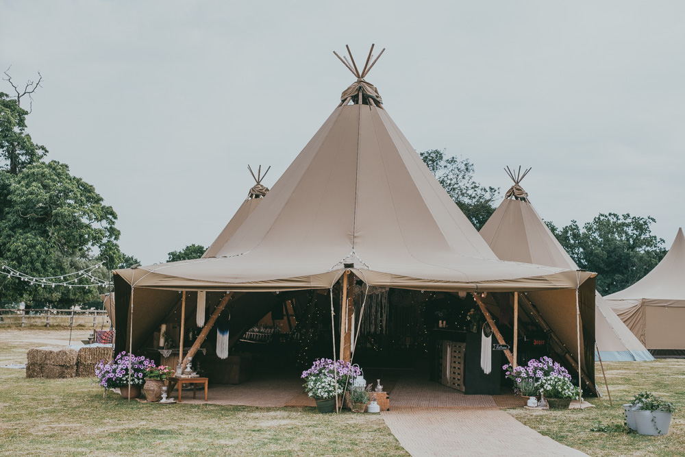 Tipi Hay Bales Potted Flowers Boho Tipi Wedding Ross Talling Photography