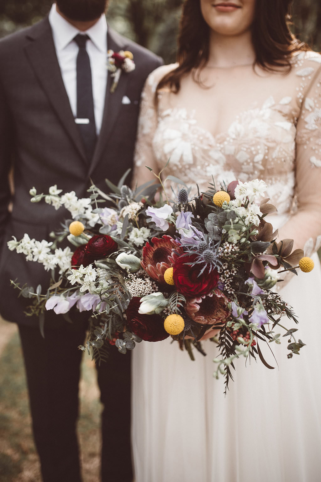 Bouquet Flowers Bride Bridal Protea Thistle Rose Charleston Wedding Katherine Dalton Photography