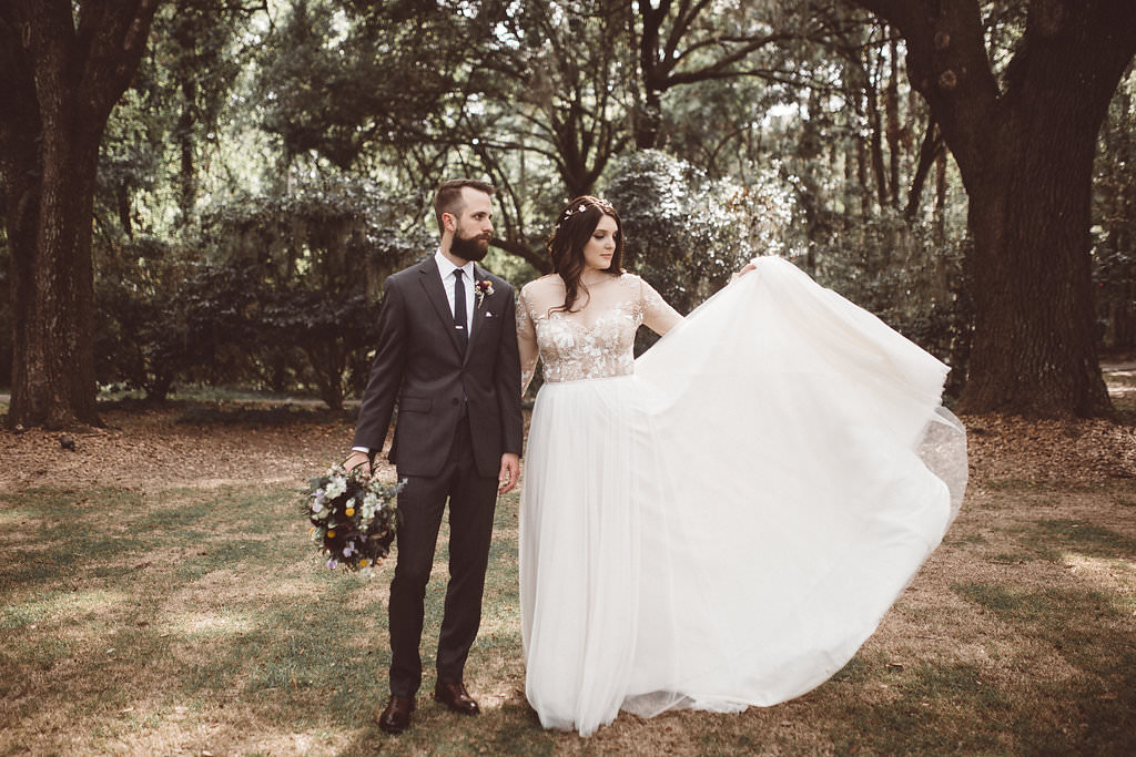 Bride Bridal Dress Gown Hayley Paige Long Sleeves Tulle Skirt Charleston Wedding Katherine Dalton Photography