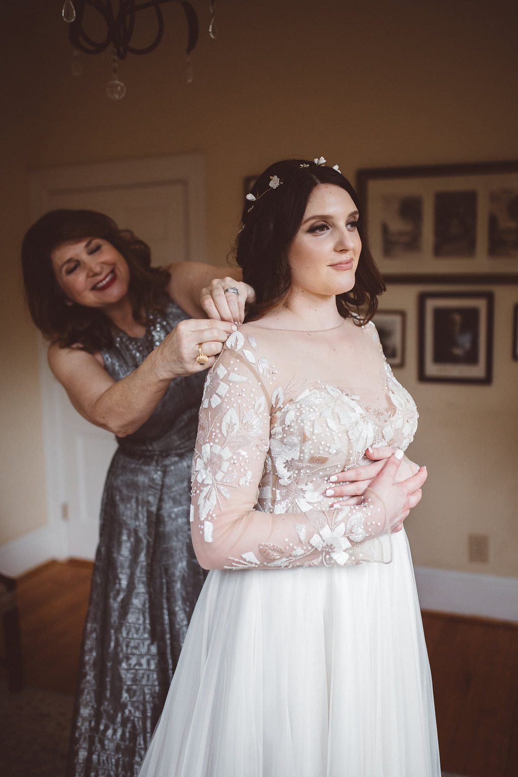 Bride Bridal Dress Gown Hayley Paige Long Sleeves Tulle Skirt Charleston Wedding Katherine Dalton Photography