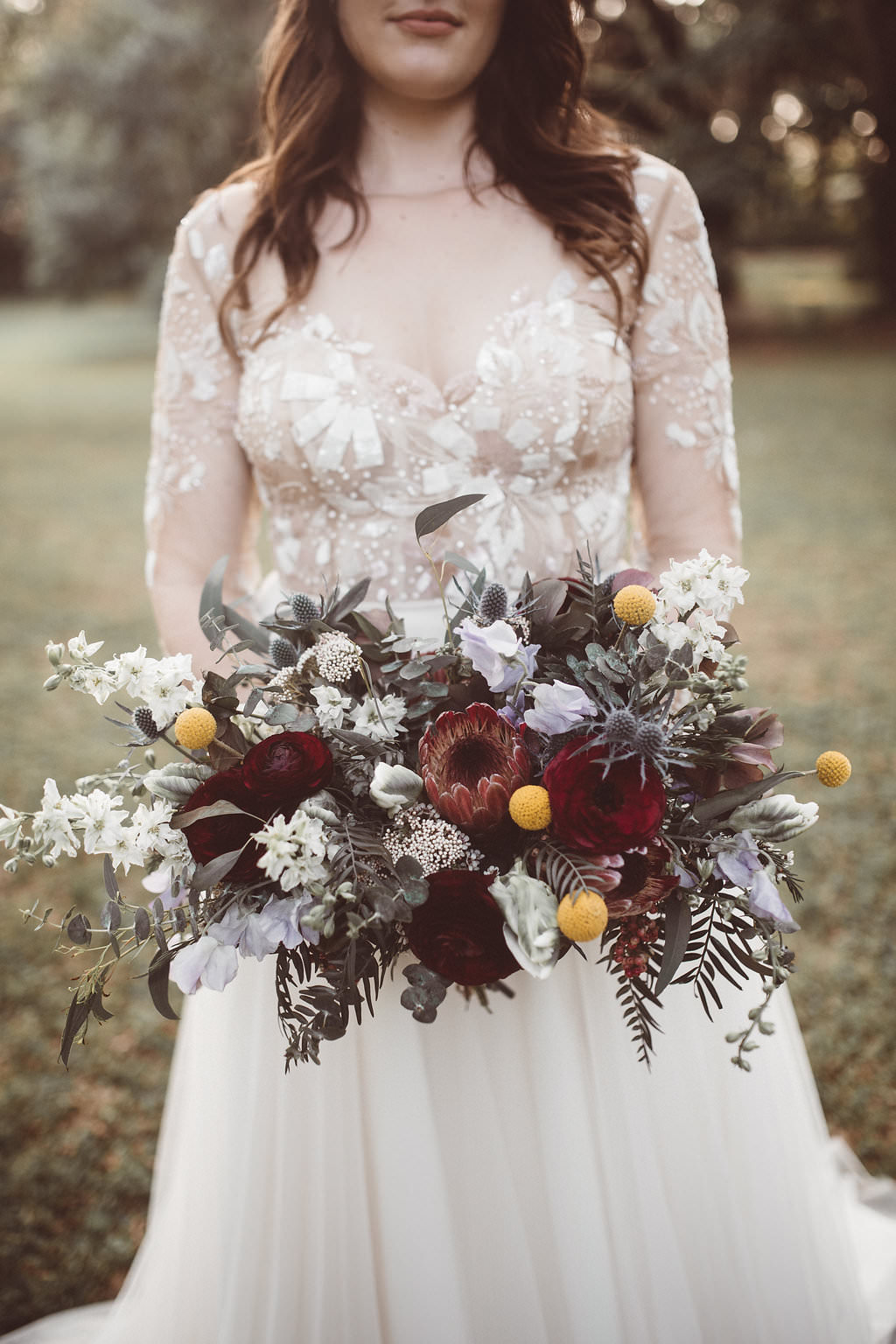Bouquet Flowers Bride Bridal Protea Thistle Rose Charleston Wedding Katherine Dalton Photography
