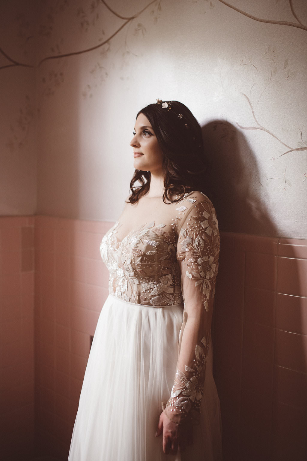 Bride Bridal Dress Gown Hayley Paige Long Sleeves Tulle Skirt Charleston Wedding Katherine Dalton Photography