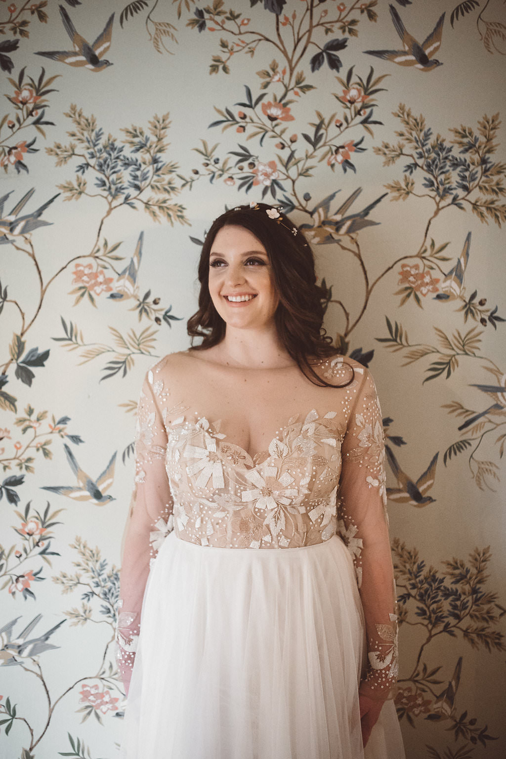Bride Bridal Dress Gown Hayley Paige Long Sleeves Tulle Skirt Charleston Wedding Katherine Dalton Photography