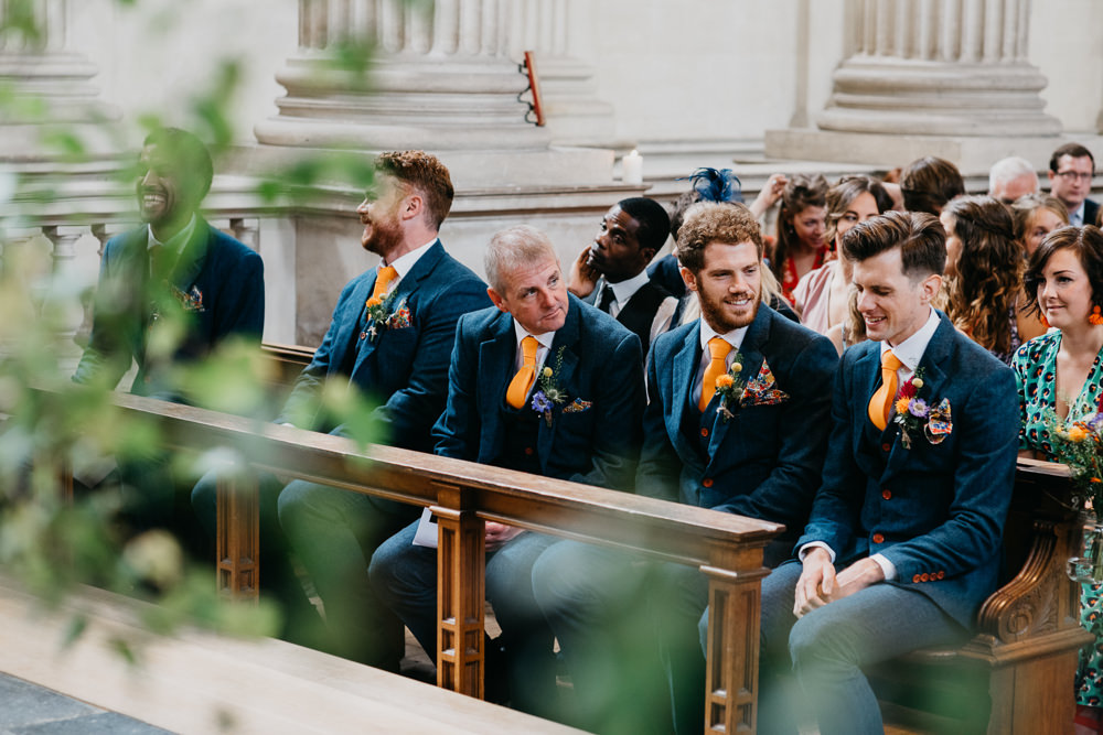 Grooom Suit Blue Tweed Orange Tie Groomsmen Church Farm Wedding Andrew Brannan Photography