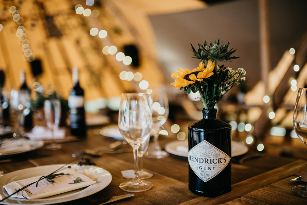 Gin Bottle Flowers Church Farm Wedding Andrew Brannan Photography