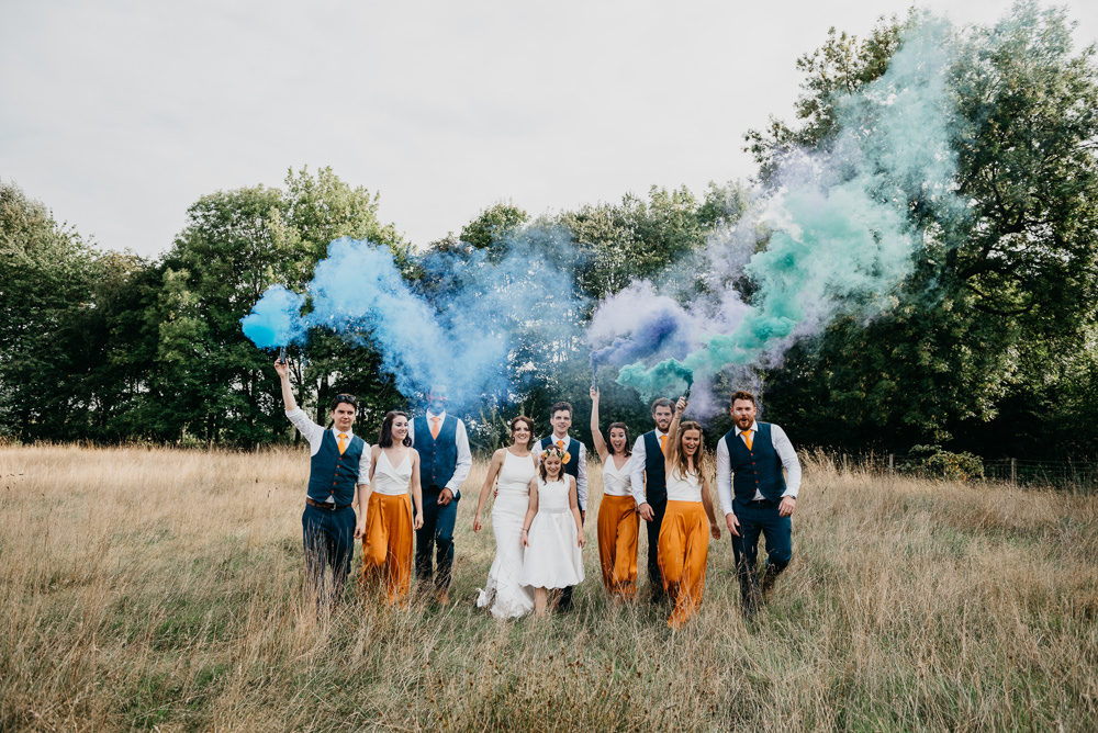 Smoke Bomb Church Farm Wedding Andrew Brannan Photography