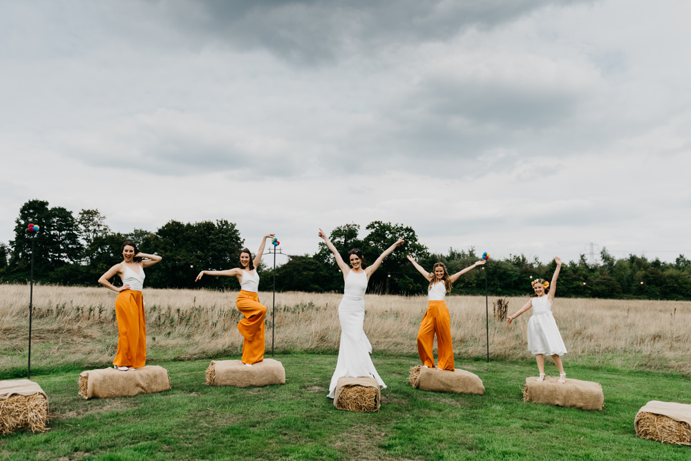 Bridesmaids Orange Trousers Bridesmaid Church Farm Wedding Andrew Brannan Photography