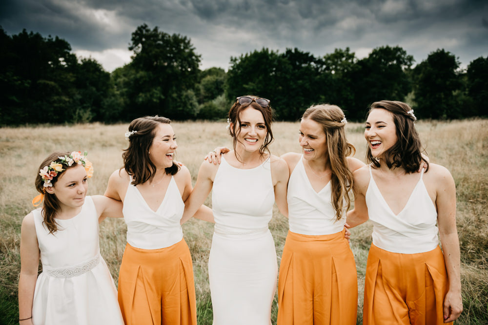 Bridesmaids Orange Trousers Bridesmaid Church Farm Wedding Andrew Brannan Photography