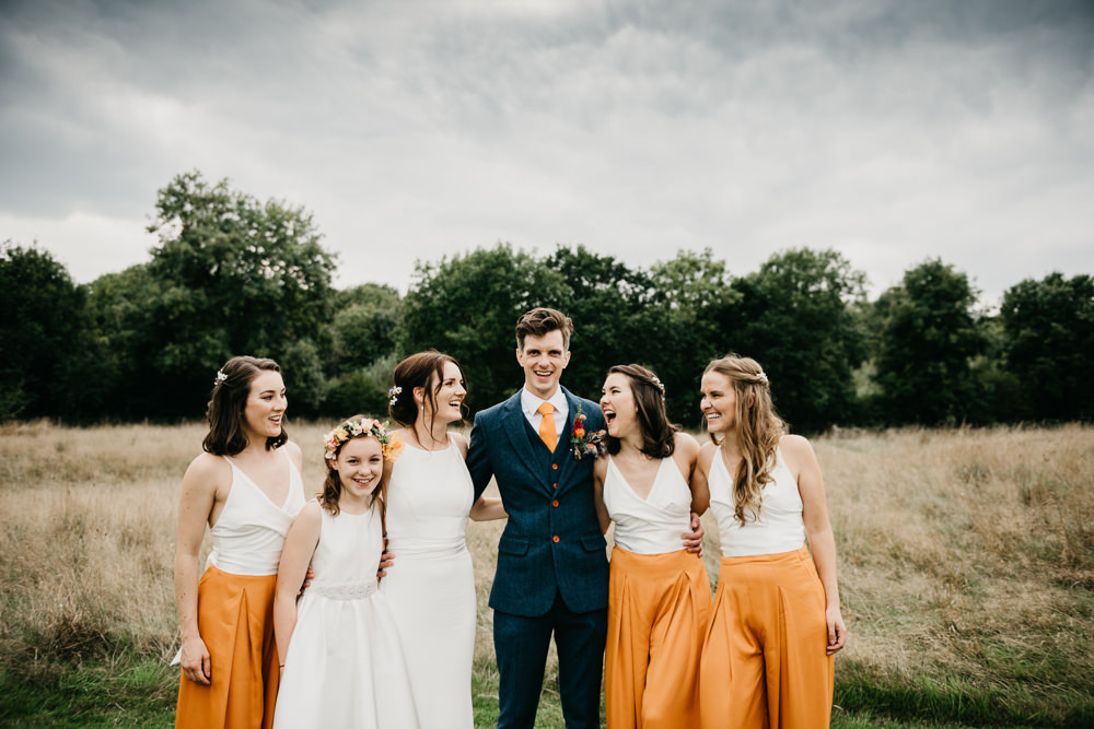 Bridesmaids Orange Trousers Bridesmaid Church Farm Wedding Andrew Brannan Photography