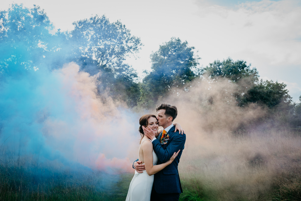 Smoke Bomb Church Farm Wedding Andrew Brannan Photography