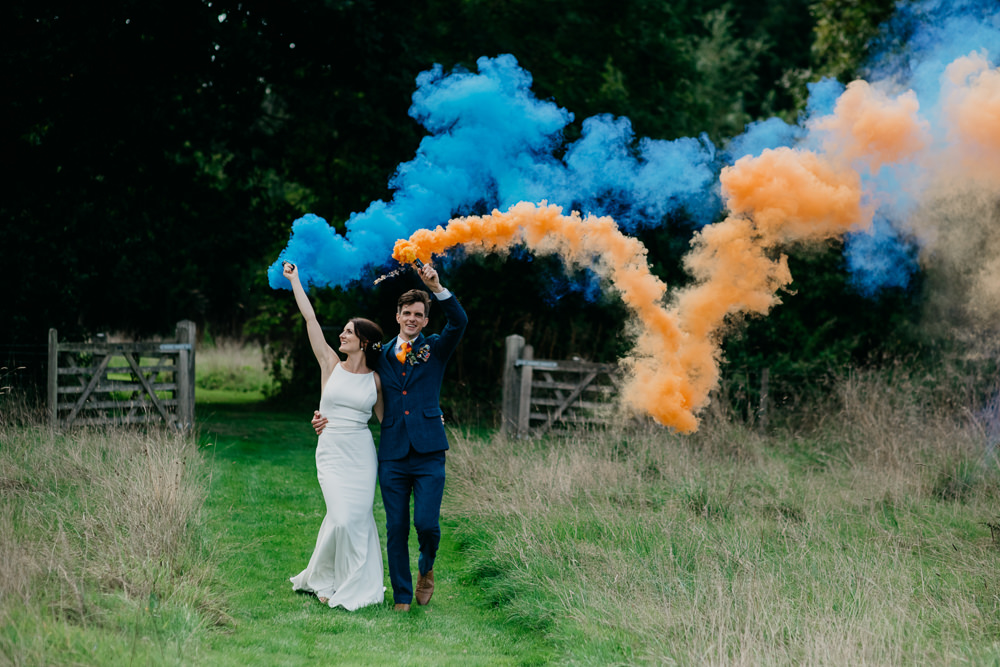Smoke Bomb Church Farm Wedding Andrew Brannan Photography