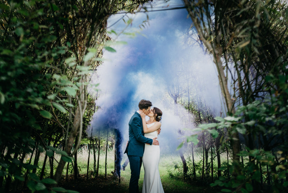 Smoke Bomb Church Farm Wedding Andrew Brannan Photography