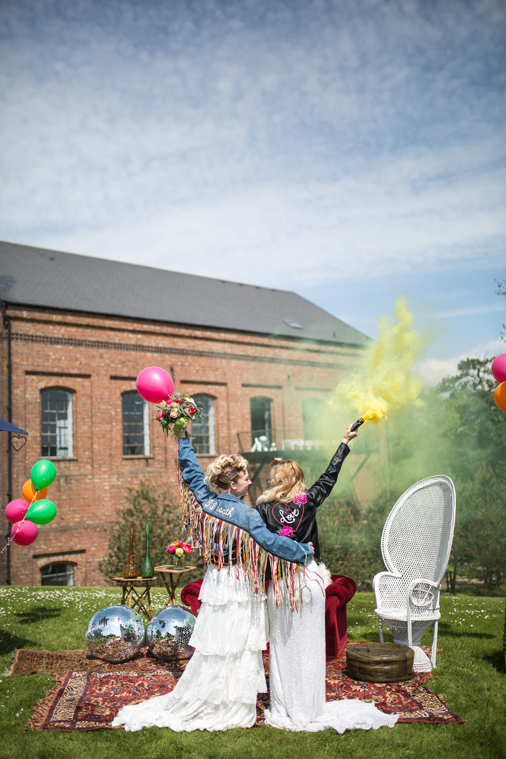 Smoke Bombs Colourful Balloons Wedding Ideas Florence Berry Photography