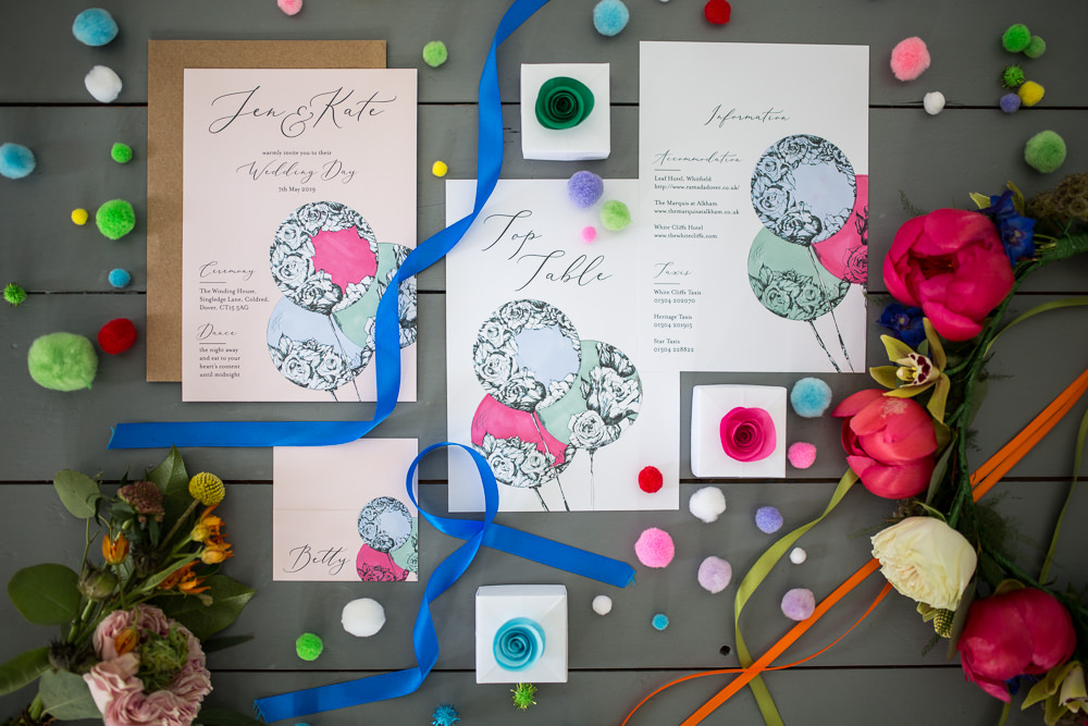 Stationery Invites Invitations Colourful Balloons Wedding Ideas Florence Berry Photography