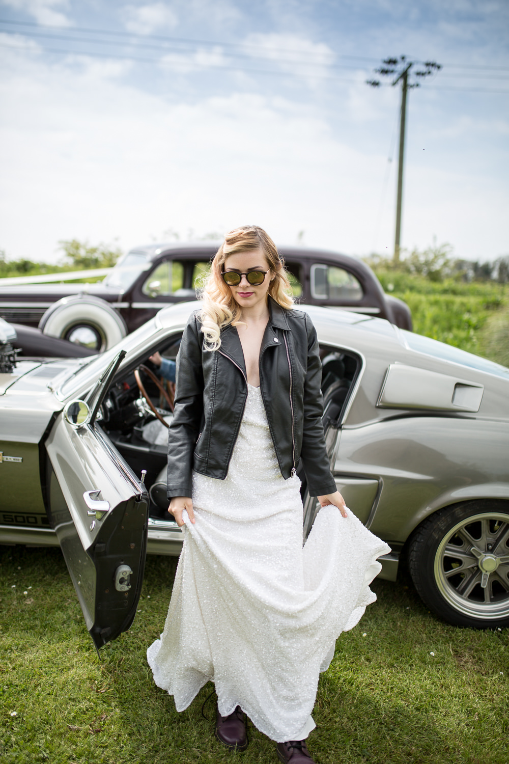 Leather Jacket Bride Bridal Sunglasses Colourful Balloons Wedding Ideas Florence Berry Photography