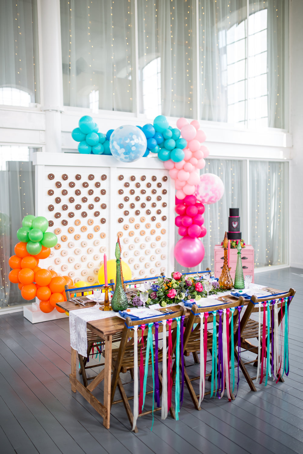 Tablescape Table Decor Decoration Ribbon Chairs Flowers Colourful Balloons Wedding Ideas Florence Berry Photography