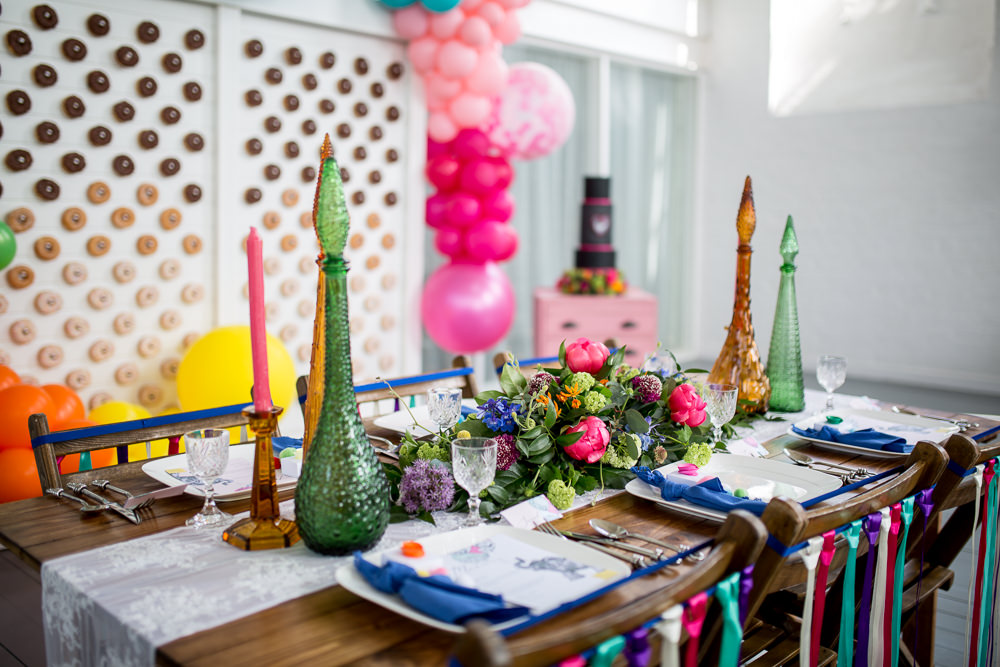 Tablescape Table Decor Decoration Ribbon Chairs Flowers Colourful Balloons Wedding Ideas Florence Berry Photography