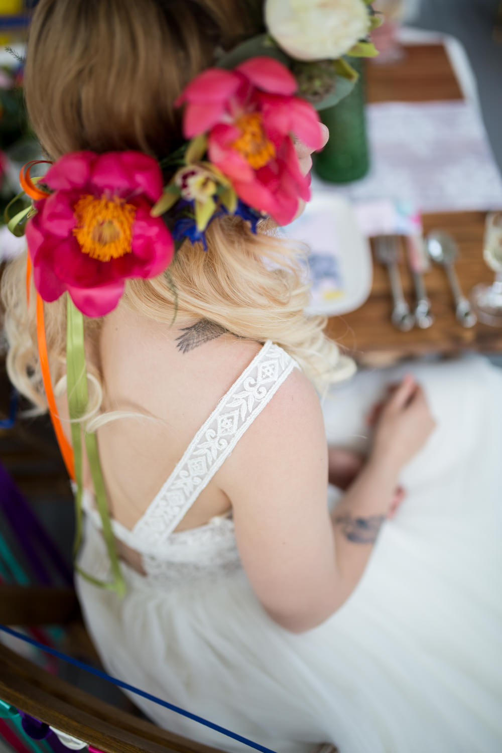 Bride Bridal Flower Crown Pink Peony Colourful Balloons Wedding Ideas Florence Berry Photography