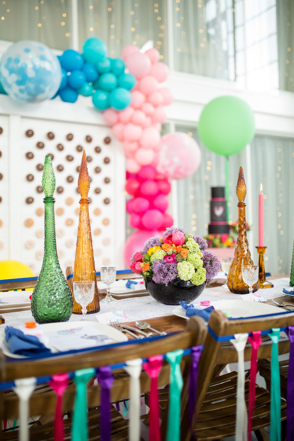 Tablescape Table Decor Decoration Ribbon Chairs Flowers Colourful Balloons Wedding Ideas Florence Berry Photography