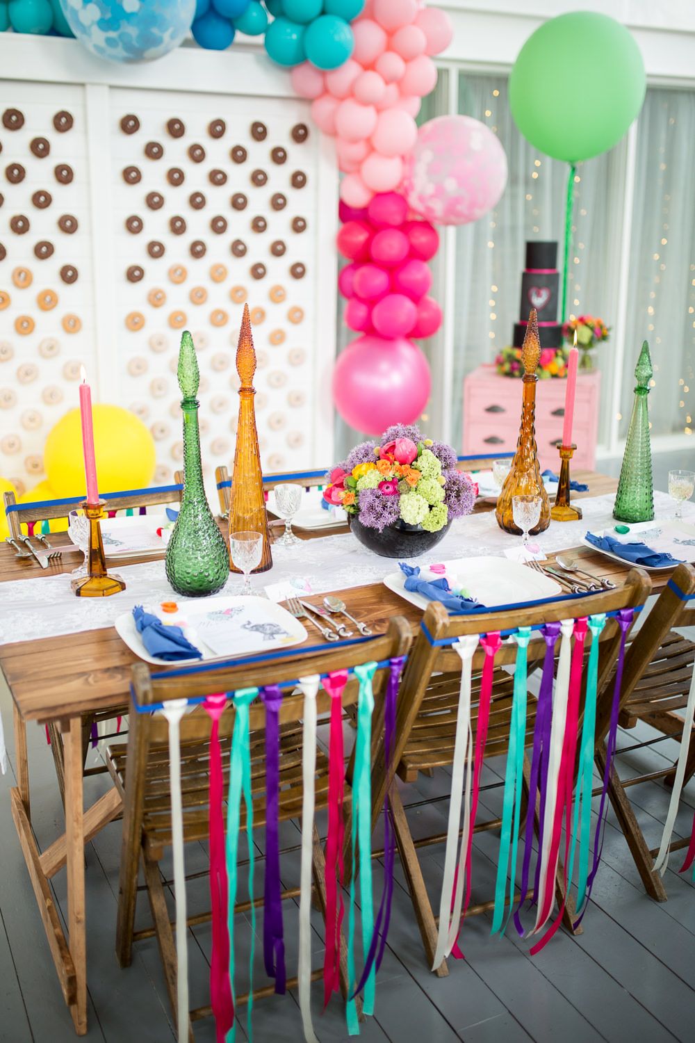Tablescape Table Decor Decoration Ribbon Chairs Flowers Colourful Balloons Wedding Ideas Florence Berry Photography