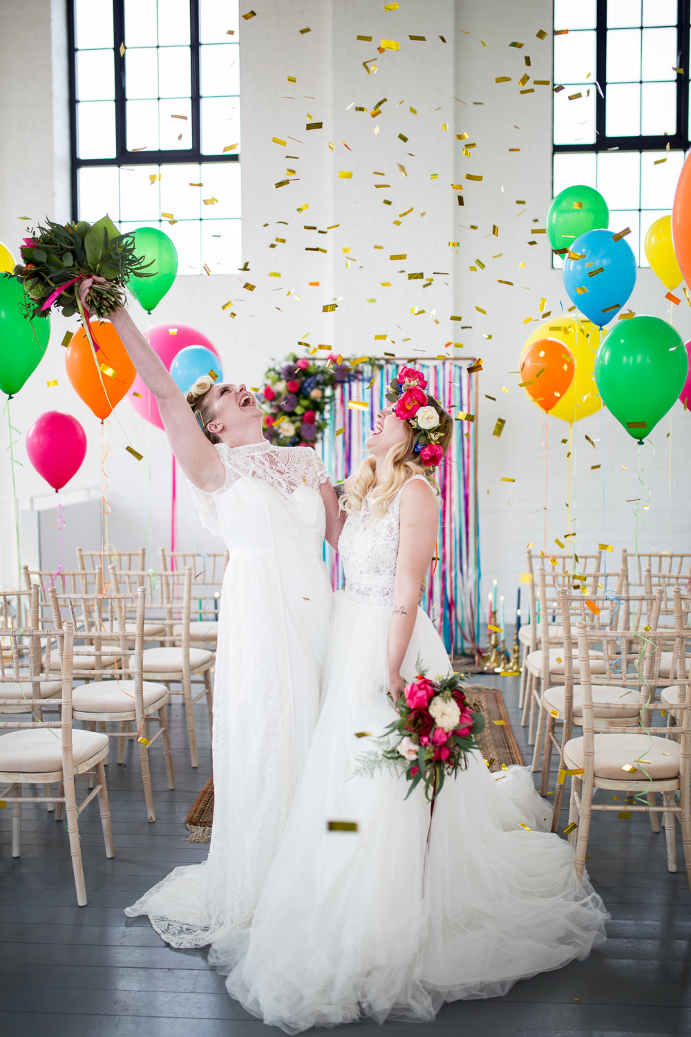 Confetti Colourful Balloons Wedding Ideas Florence Berry Photography