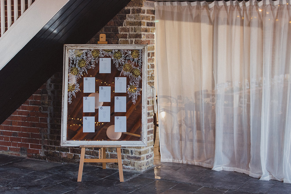 Mirror Seating Plan Table Chart East Quay Whitstable Wedding Rebecca Douglas Photography