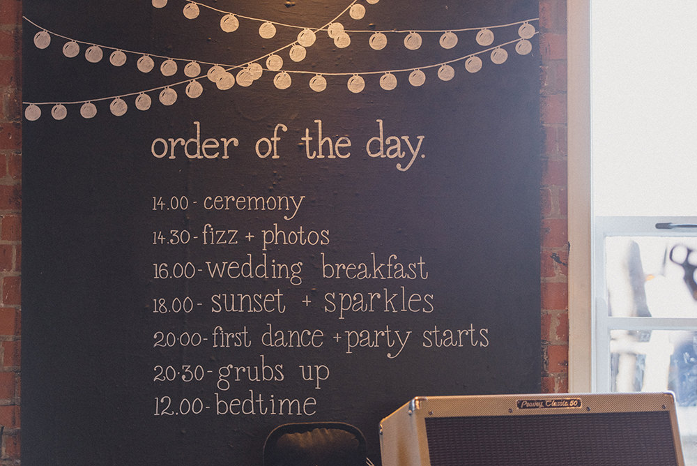 Chalk Board Order of the Day Sign East Quay Whitstable Wedding Rebecca Douglas Photography
