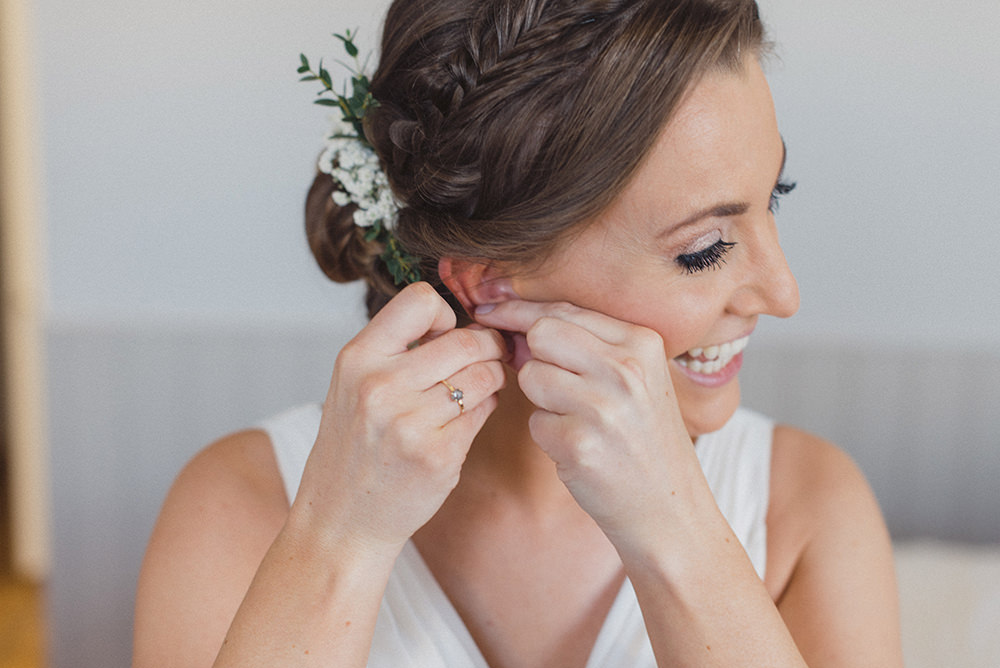 Bride Bridal Hair Style Up Do Plait Braid Flowers East Quay Whitstable Wedding Rebecca Douglas Photography