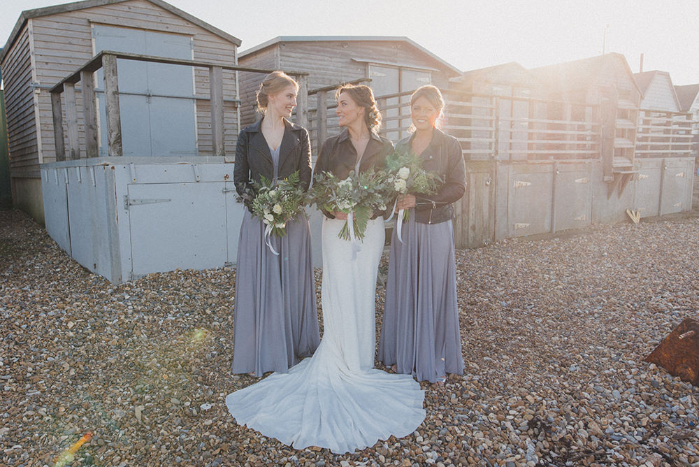 Bridesmaids Bridesmaid Dress Dresses Long Grey Leather Jackets East Quay Whitstable Wedding Rebecca Douglas Photography