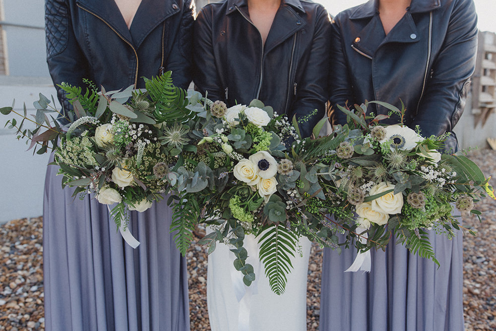 Bouquet Flowers Bride Bridal Greenery Foliage Succulent Rose Anemone East Quay Whitstable Wedding Rebecca Douglas Photography