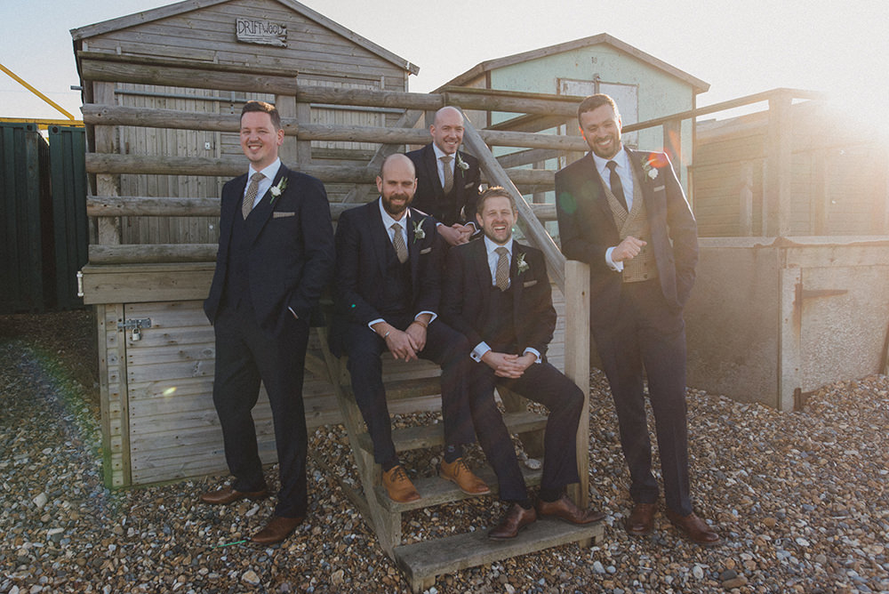 Groom Suit Navy Blue Suit Tweed Waistcoat Groomsmen East Quay Whitstable Wedding Rebecca Douglas Photography