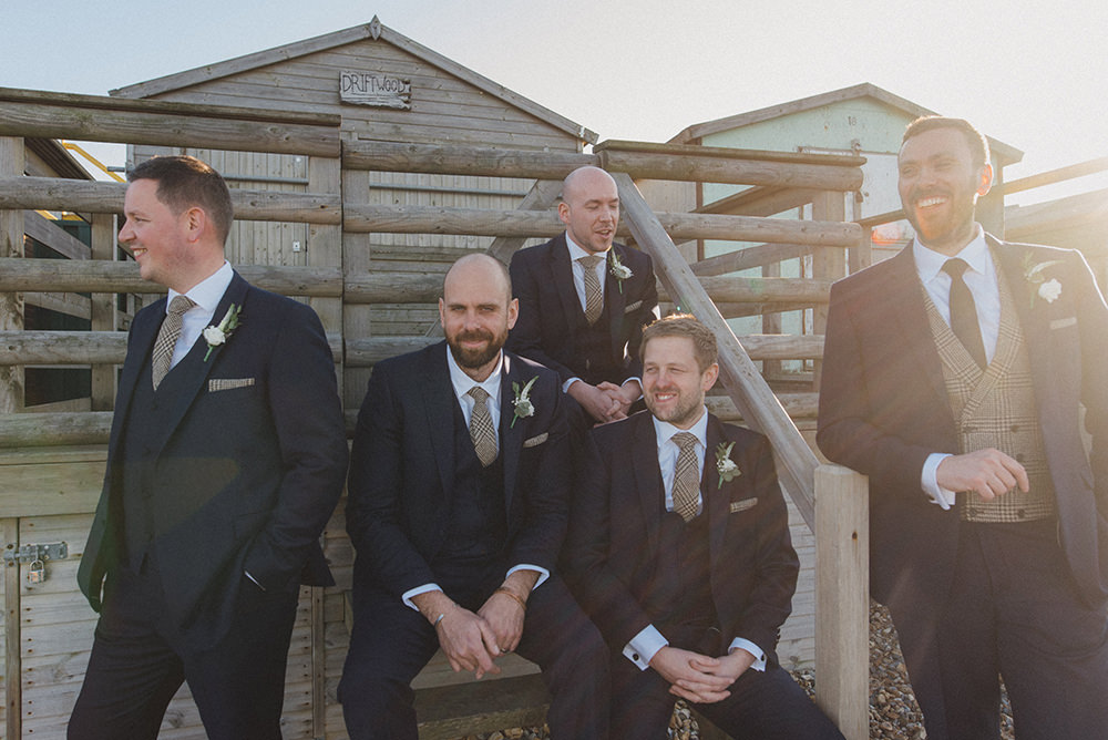 Groom Suit Navy Blue Suit Tweed Waistcoat Groomsmen East Quay Whitstable Wedding Rebecca Douglas Photography