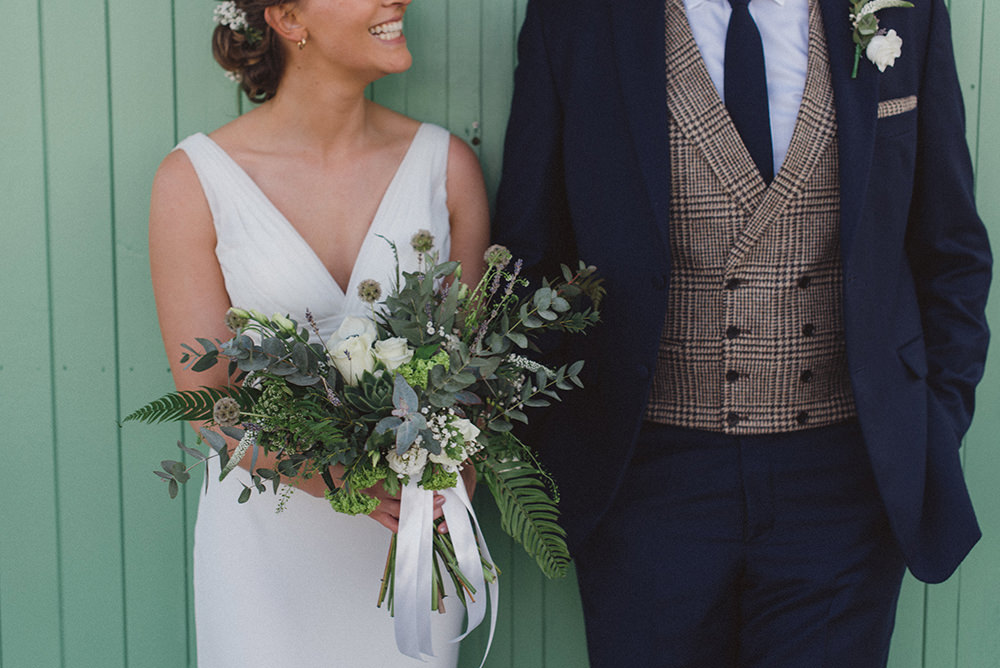 Bouquet Flowers Bride Bridal Greenery Foliage Succulent Rose Anemone East Quay Whitstable Wedding Rebecca Douglas Photography
