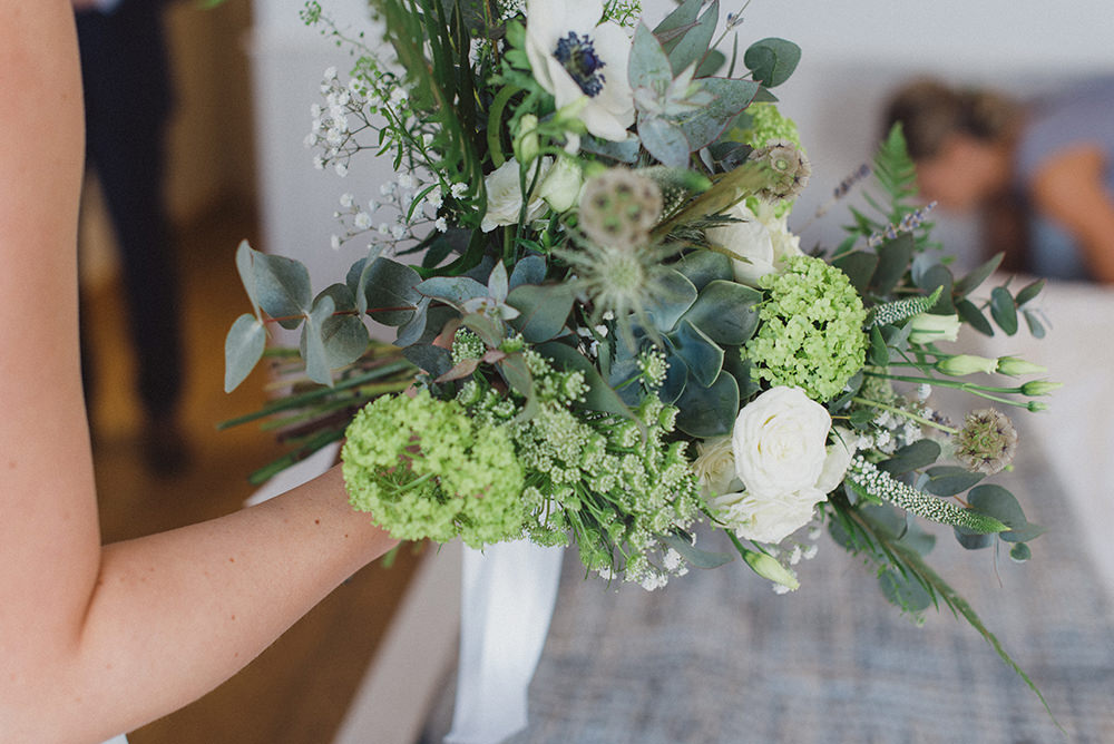 Bouquet Flowers Bride Bridal Greenery Foliage Succulent Rose Anemone East Quay Whitstable Wedding Rebecca Douglas Photography