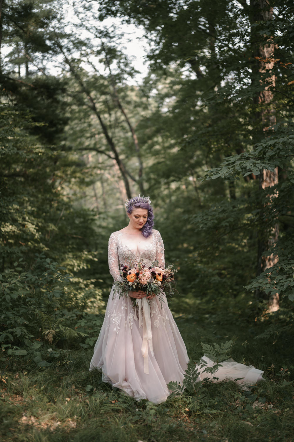 Bride Bridal Dress Gown Long Sleeves Lace Hayley Paige Train Fantasy Nerdy Wedding Eric Lundgren Photography