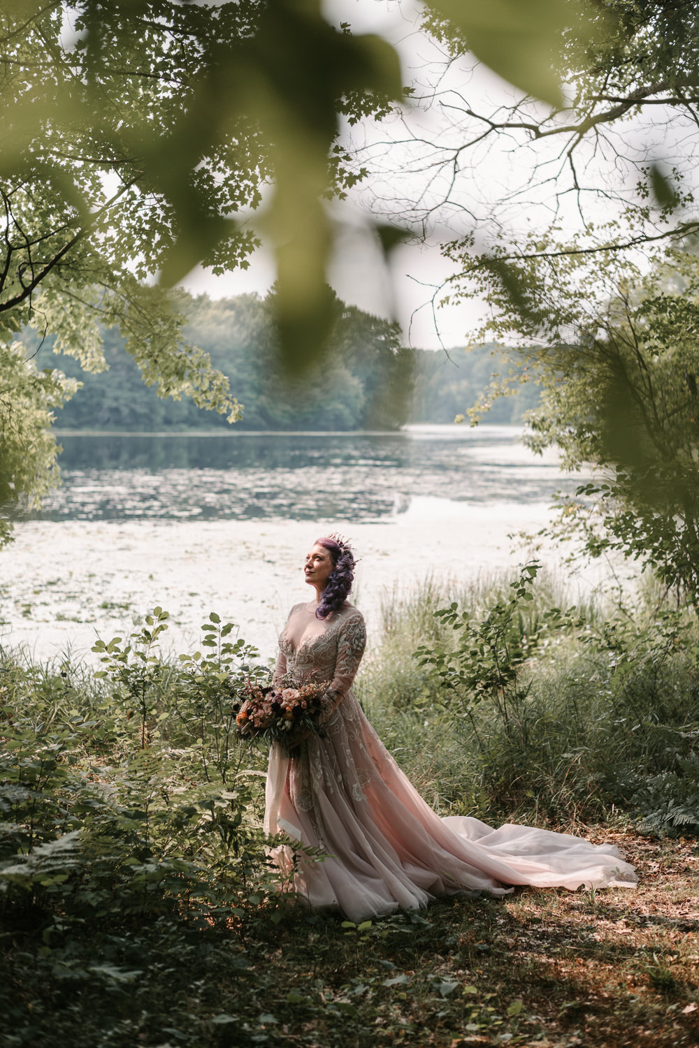 Bride Bridal Dress Gown Long Sleeves Lace Hayley Paige Train Fantasy Nerdy Wedding Eric Lundgren Photography