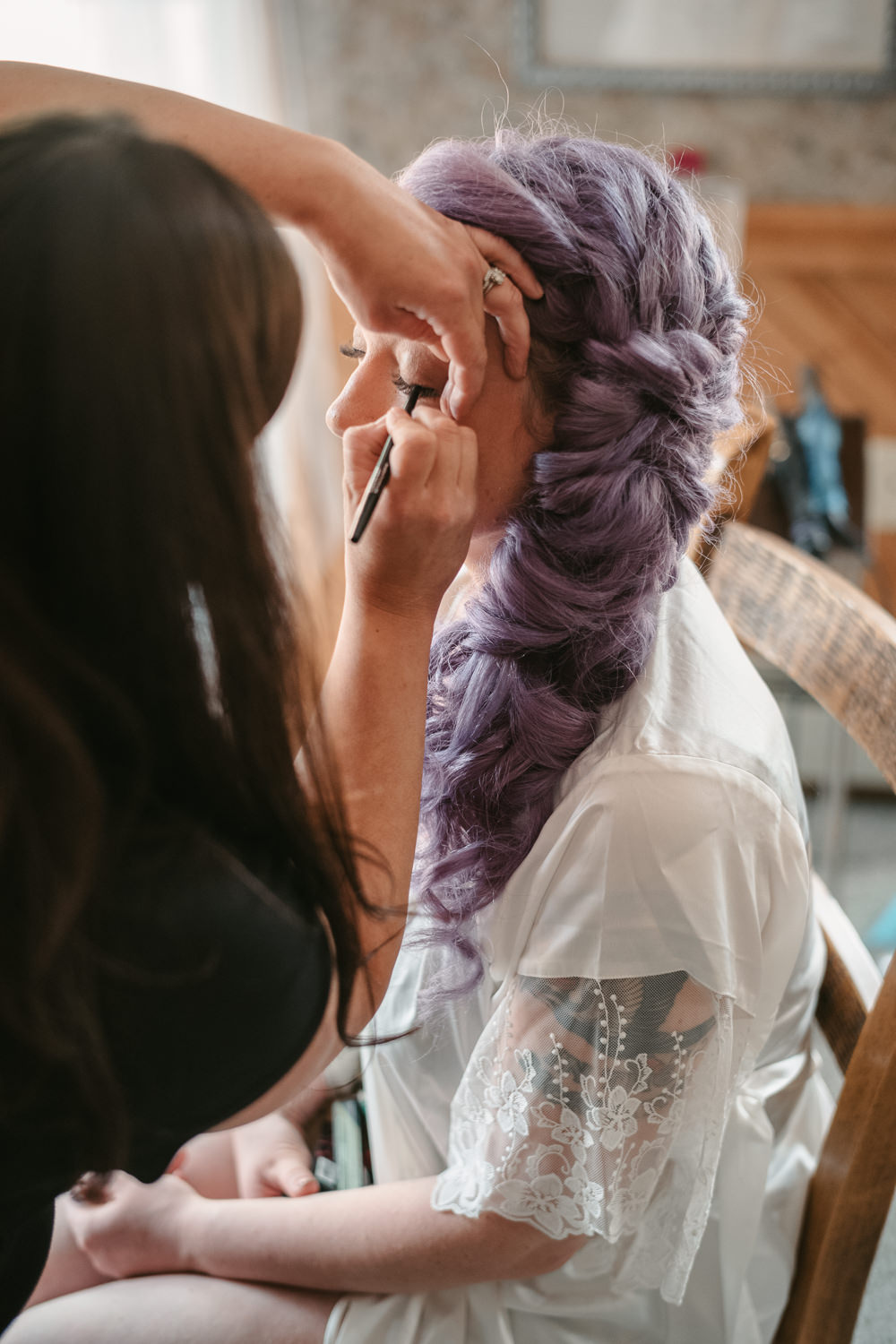 Bride Bridal Hair Long Lilac Purple Plait Braid Pony Tail Fantasy Nerdy Wedding Eric Lundgren Photography
