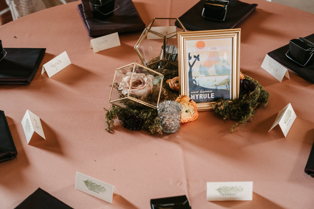 Centrepiece Terrarium Moss Flowers Candles Decor Fantasy Nerdy Wedding Eric Lundgren Photography