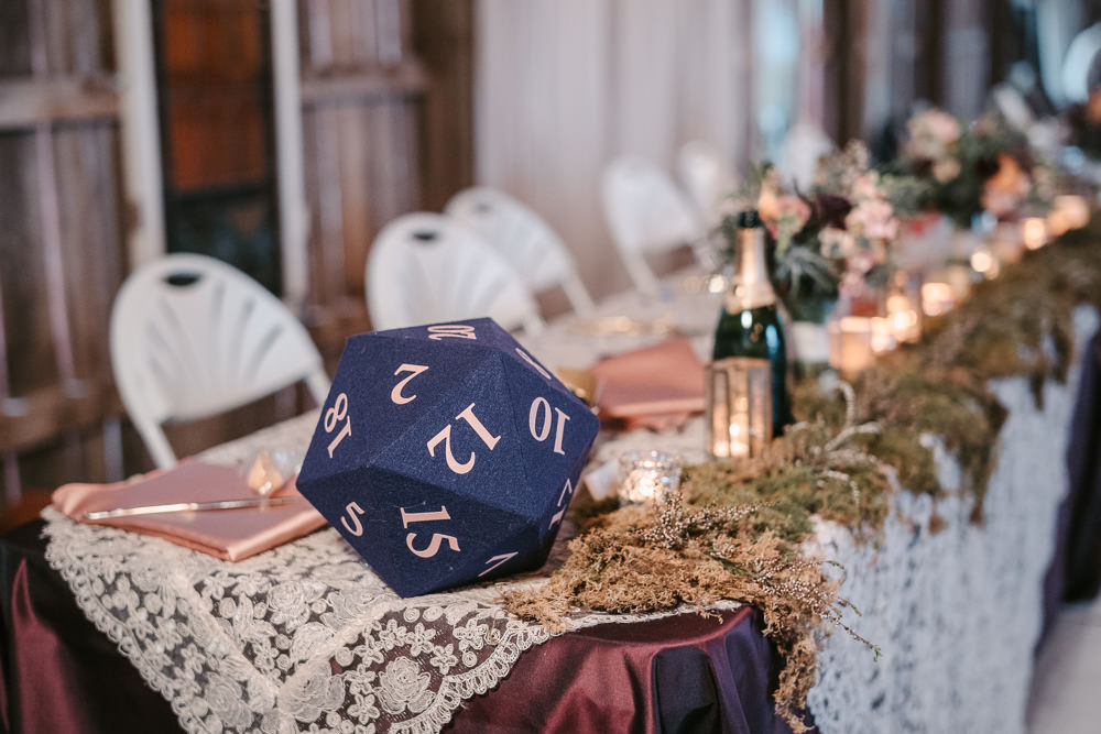 Dungeons and Dragons Dice Decor Fantasy Nerdy Wedding Eric Lundgren Photography