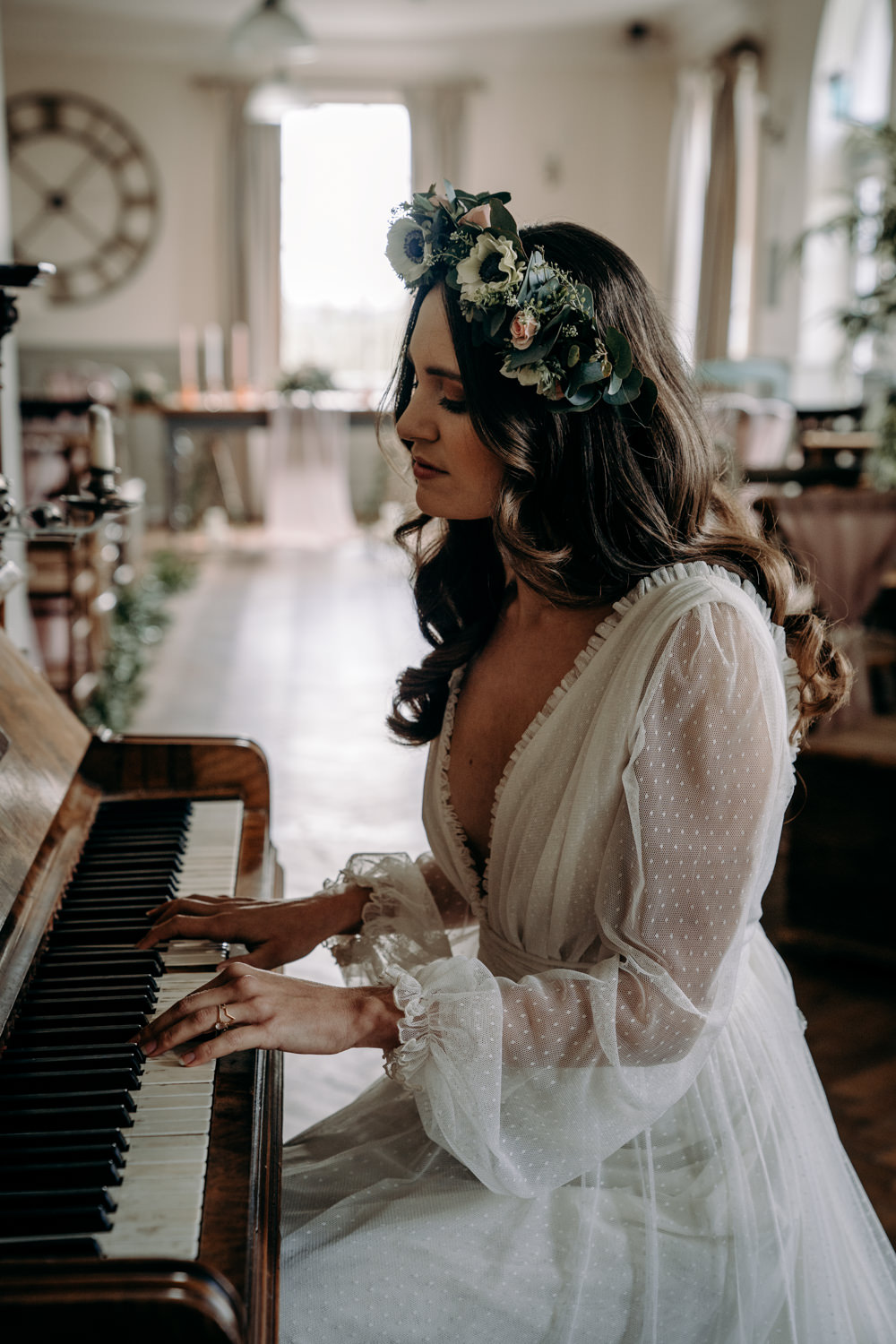 Bride Bridal Dress Gown Kula Tsurdiu Tulle Long Sleeves Train Free Spirited Wedding Ideas EKR Pictures
