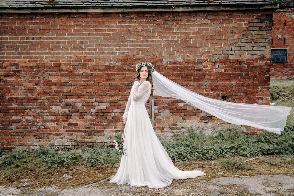 Bride Bridal Dress Gown Kula Tsurdiu Tulle Long Sleeves Train Veil Free Spirited Wedding Ideas EKR Pictures