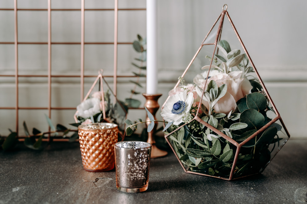 Terrarium Flowers Copper Candles Decor Decoration Free Spirited Wedding Ideas EKR Pictures