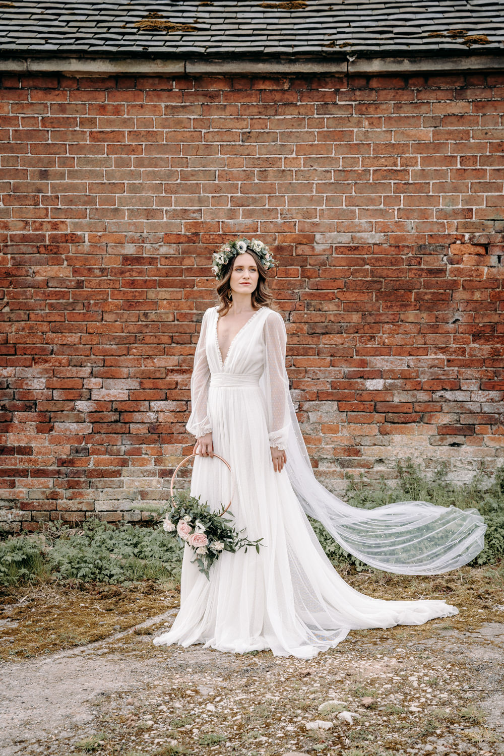 Bride Bridal Dress Gown Kula Tsurdiu Tulle Long Sleeves Train Veil Free Spirited Wedding Ideas EKR Pictures