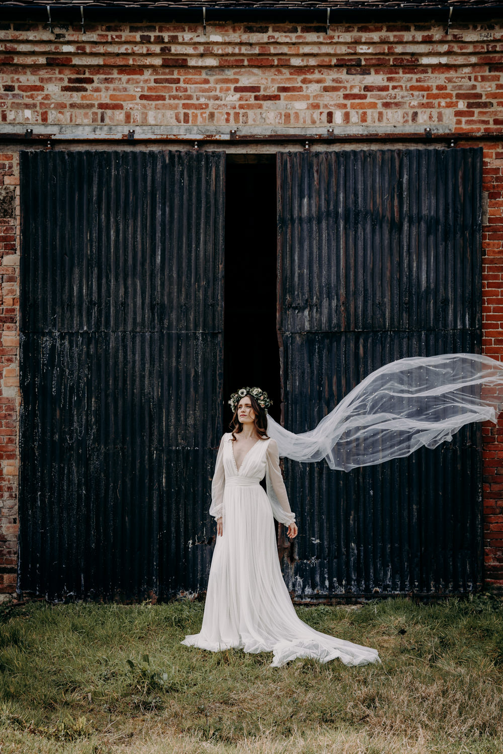 Bride Bridal Dress Gown Kula Tsurdiu Tulle Long Sleeves Train Veil Free Spirited Wedding Ideas EKR Pictures