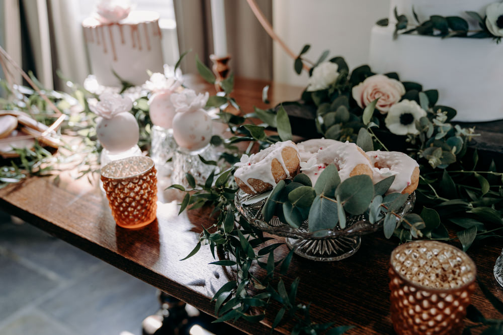 Cake Table Hoop Backdrop Greenery Foliage Flowers Decor Dessert Free Spirited Wedding Ideas EKR Pictures