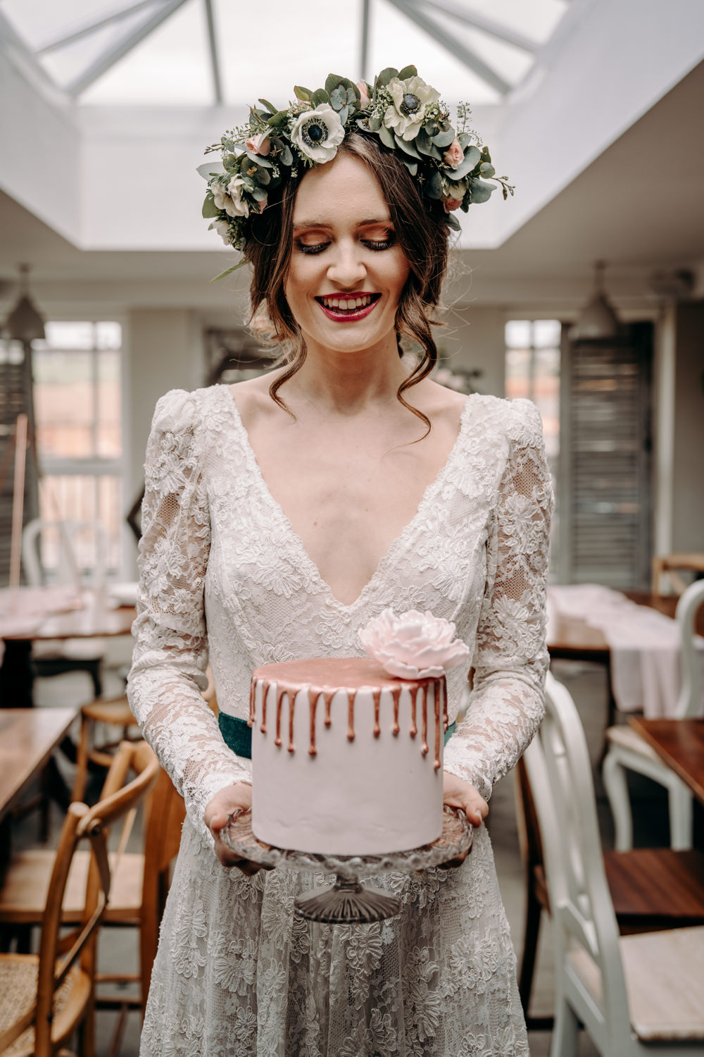 Drip Cake Pink Rose Gold Copper Free Spirited Wedding Ideas EKR Pictures